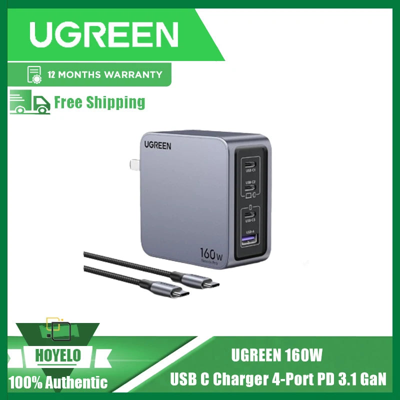 UGREEN-USB C Fast Charger, Wall Charger, Travel Charger, GaN, 30W, 65W, 100W, 160W