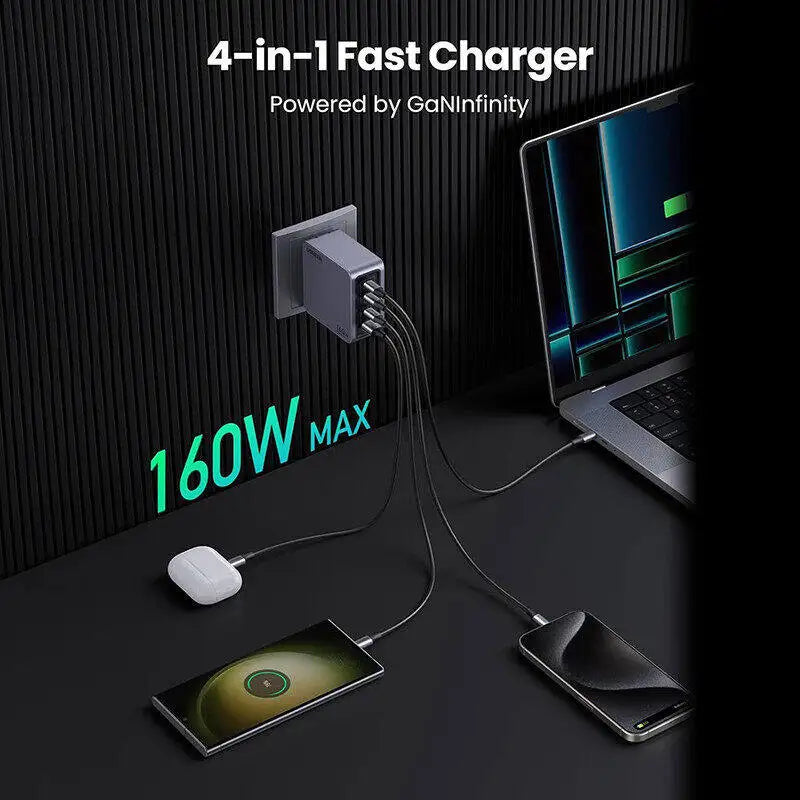 UGREEN-USB C Fast Charger, Wall Charger, Travel Charger, GaN, 30W, 65W, 100W, 160W