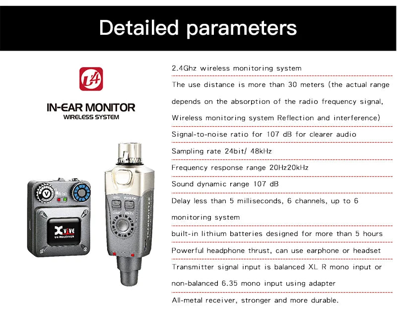 Original U4 IN-EAR Monitor Wireless System 30m Range Transmitter And Receiver For Live Show
