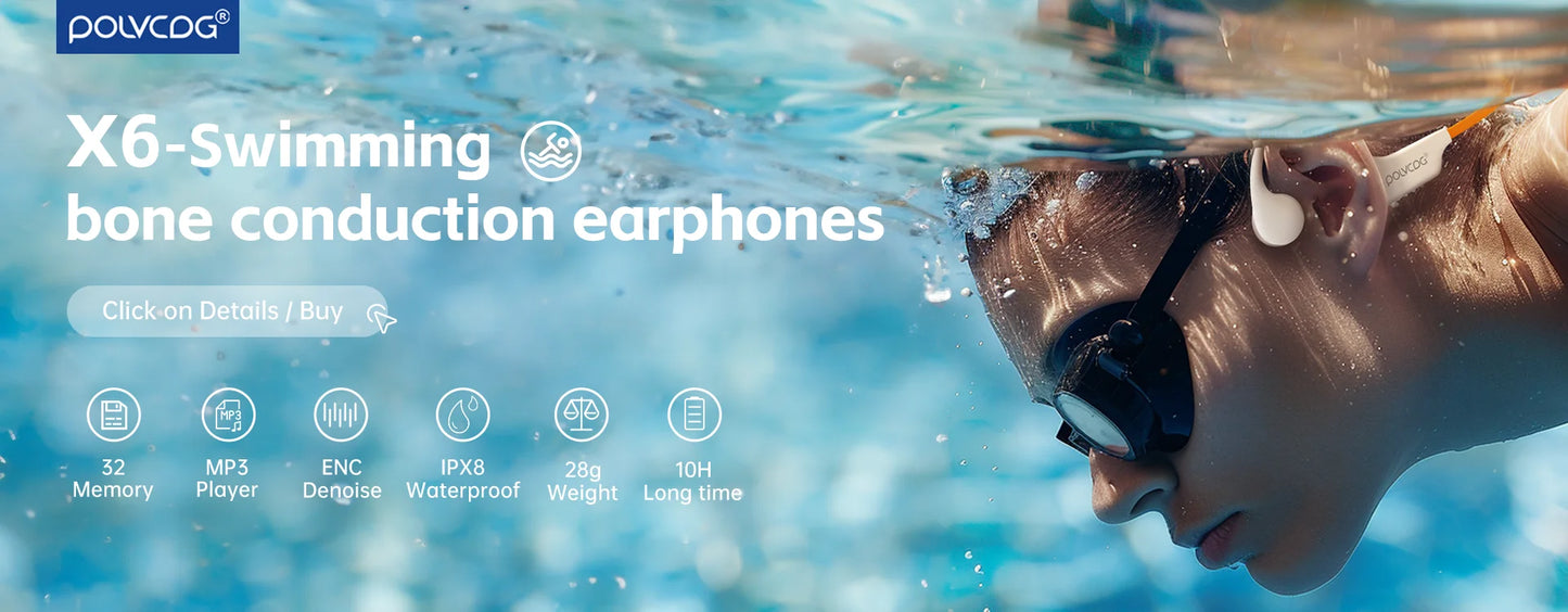 Waterproof Swimming Headset IPX8 32GB Bluetooth 5.3