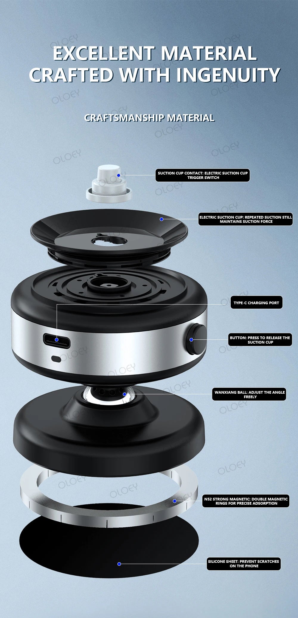 For iPhone Samsung Xiaomi magnetic car mount vacuum phone holder