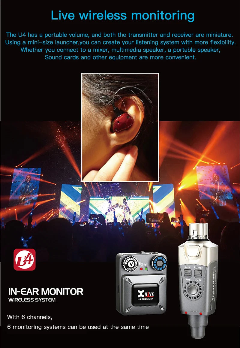 Original U4 IN-EAR Monitor Wireless System 30m Range Transmitter And Receiver For Live Show